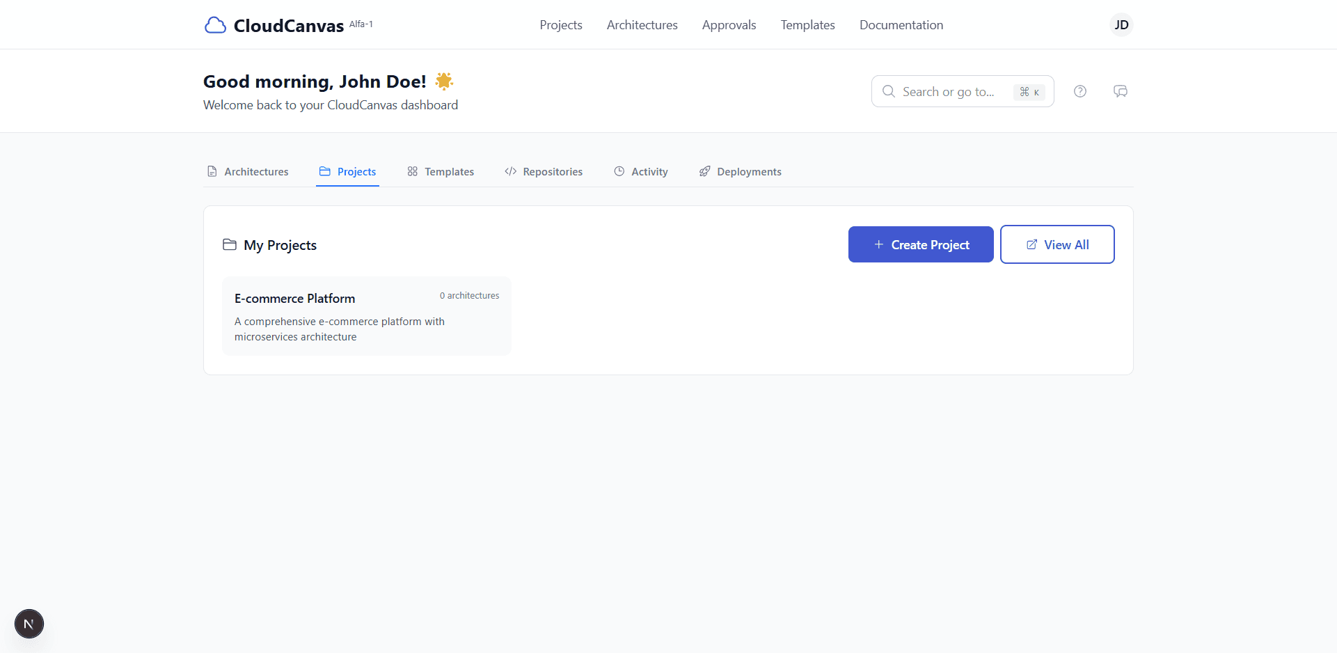 Dashboard After Project Creation